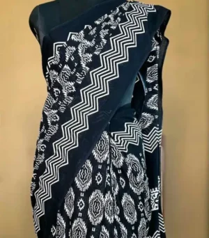 Black Hand Block Printed Bagru Cotton Saree