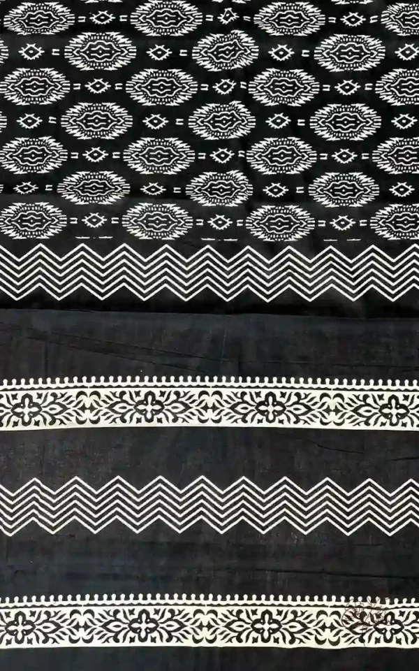 Black Hand Block Printed Bagru Cotton Saree