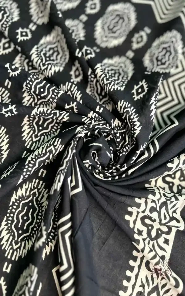 Black Hand Block Printed Bagru Cotton Saree