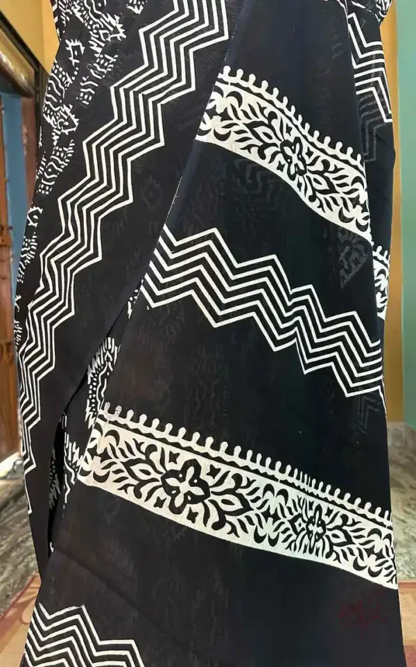 Black Hand Block Printed Bagru Cotton Saree