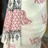 WHITE HAND BLOCK PRINTED BAGRU COTTON SAREE