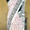 WHITE HAND BLOCK PRINTED BAGRU COTTON SAREE