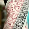 WHITE HAND BLOCK PRINTED BAGRU COTTON SAREE