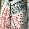 WHITE HAND BLOCK PRINTED BAGRU COTTON SAREE