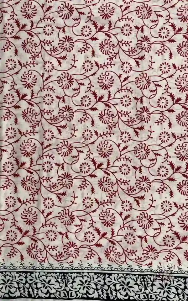 WHITE HAND BLOCK PRINTED BAGRU COTTON SAREE