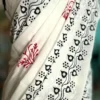 WHITE HAND BLOCK PRINTED BAGRU COTTON SAREE