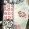 WHITE HAND BLOCK PRINTED BAGRU COTTON SAREE
