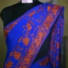 Blue indian crepe Red kashida embroidery border saree