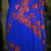 Blue indian crepe Red kashida embroidery border saree