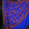 Blue indian crepe Red kashida embroidery border saree