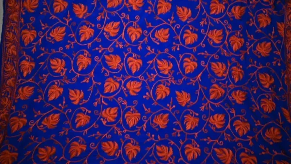 Blue indian crepe Red kashida embroidery border saree