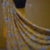 Yellow with Grey Kashmiri Aari Tilla embroidery work on India Crepe Silk saree