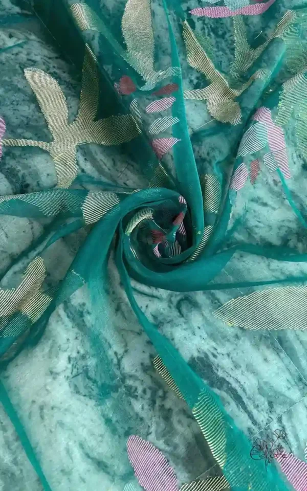 Sea Green Pure Resham Silk Dhakai Jamdani with Golden Zari Border Saree