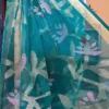 Sea Green Pure Resham Silk Dhakai Jamdani with Golden Zari Border Saree