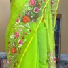 Green on Multicolor Resham Embroidery Cotton Silk Saree
