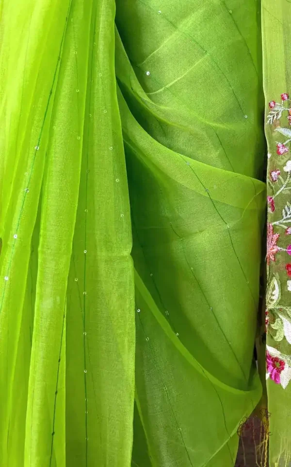 Green on Multicolor Resham Embroidery Cotton Silk Saree