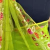 Green on Multicolor Resham Embroidery Cotton Silk Saree