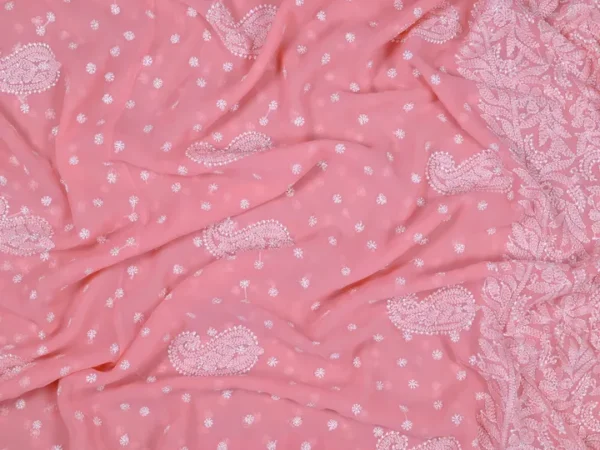 Rose Pink Pure Georgette Lucknowi Chikankari Saree