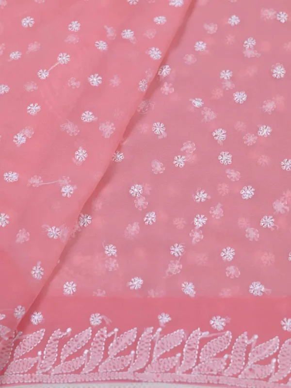 Rose Pink Pure Georgette Lucknowi Chikankari Saree