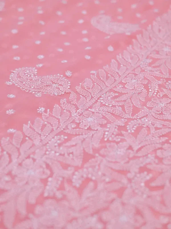 Rose Pink Pure Georgette Lucknowi Chikankari Saree