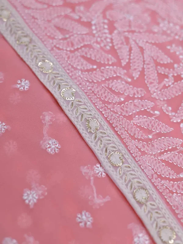 Rose Pink Pure Georgette Lucknowi Chikankari Saree
