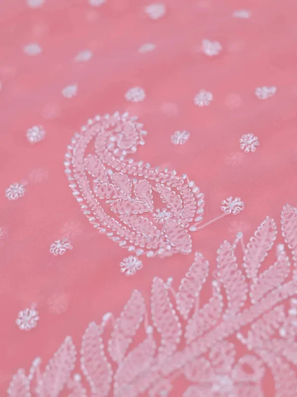 Rose Pink Pure Georgette Lucknowi Chikankari Saree