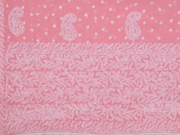 Rose Pink Pure Georgette Lucknowi Chikankari Saree