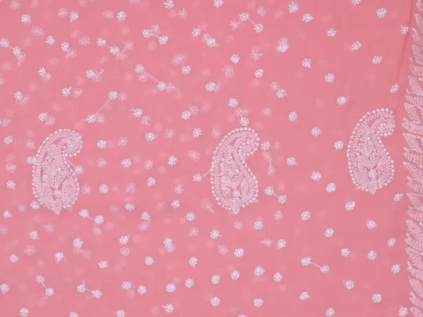 Rose Pink Pure Georgette Lucknowi Chikankari Saree