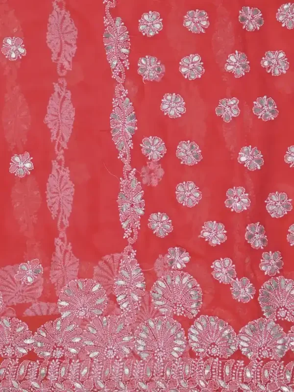 Red Georgette Chikankari Saree