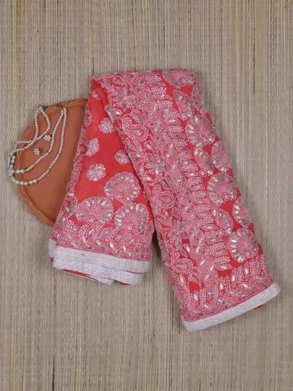 Red Georgette Chikankari Saree