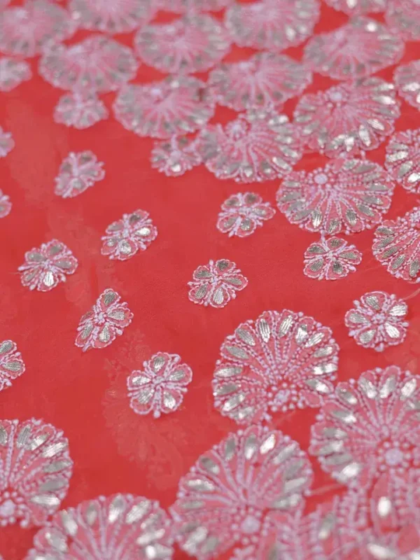 Red Georgette Chikankari Saree