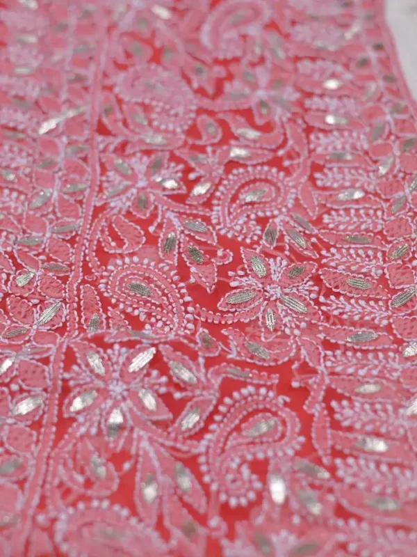 Red Georgette Chikankari Saree