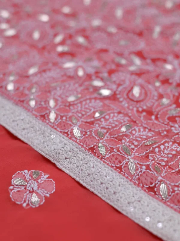 Red Georgette Chikankari Saree