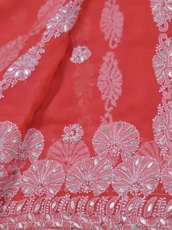 Red Georgette Chikankari Saree