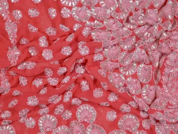 Red Georgette Chikankari Saree