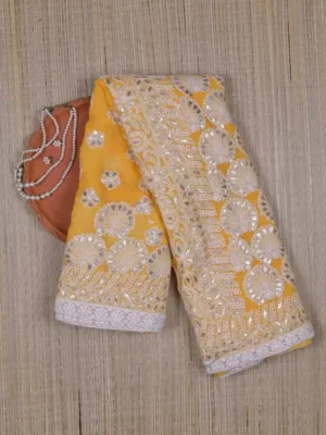 Solar Yellow Georgette Chikankari Saree