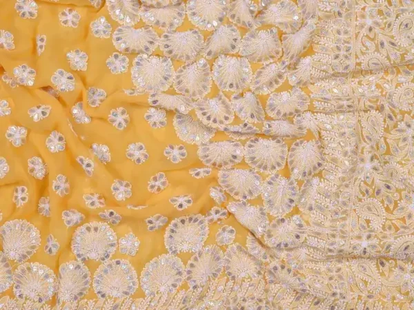 Solar Yellow Georgette Chikankari Saree