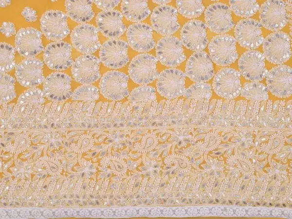 Solar Yellow Georgette Chikankari Saree