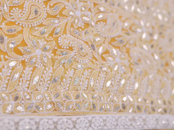 Solar Yellow Georgette Chikankari Saree