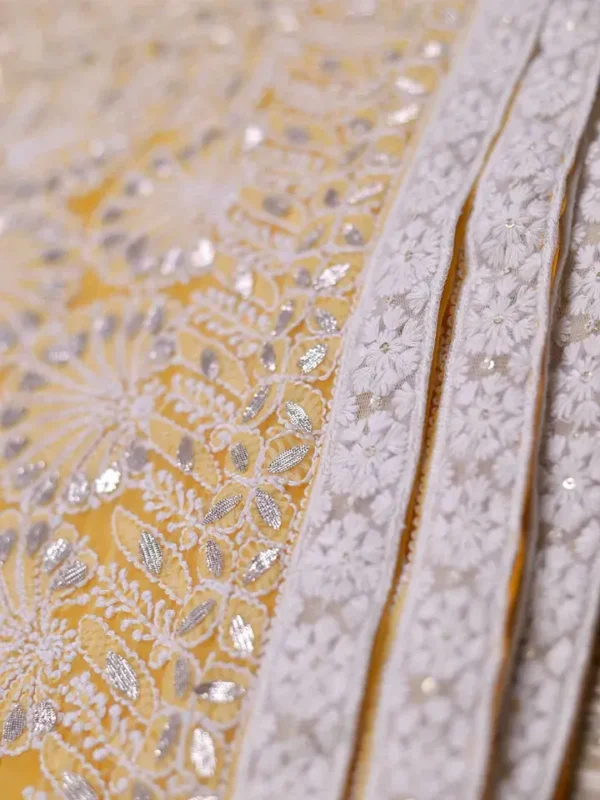 Solar Yellow Georgette Chikankari Saree