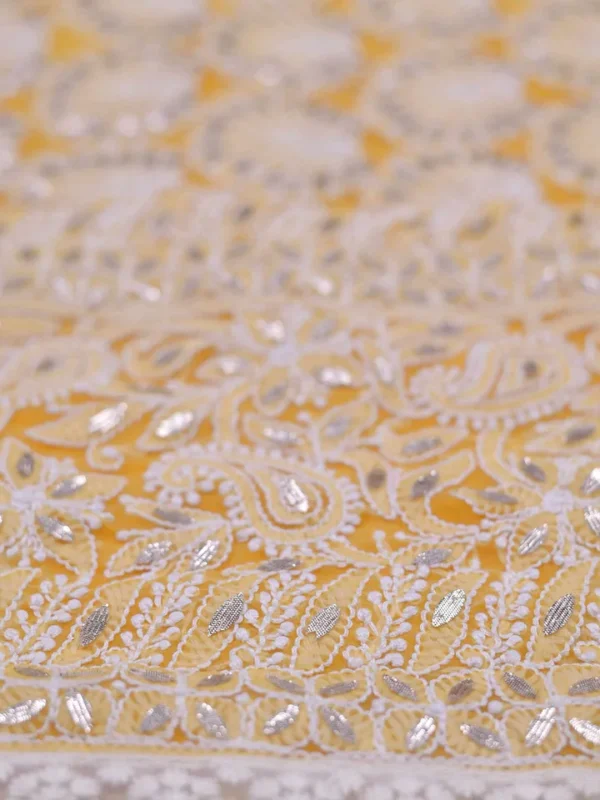 Solar Yellow Georgette Chikankari Saree