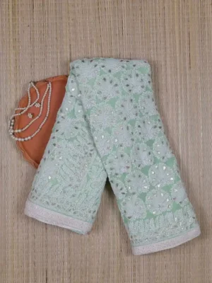 Mint Green Georgette Chikankari Saree