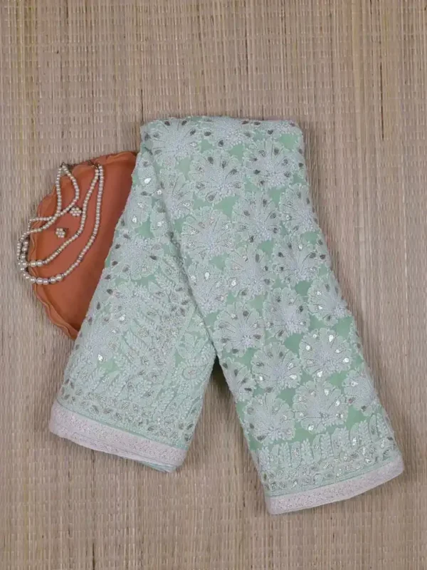 Mint Green Georgette Chikankari Saree
