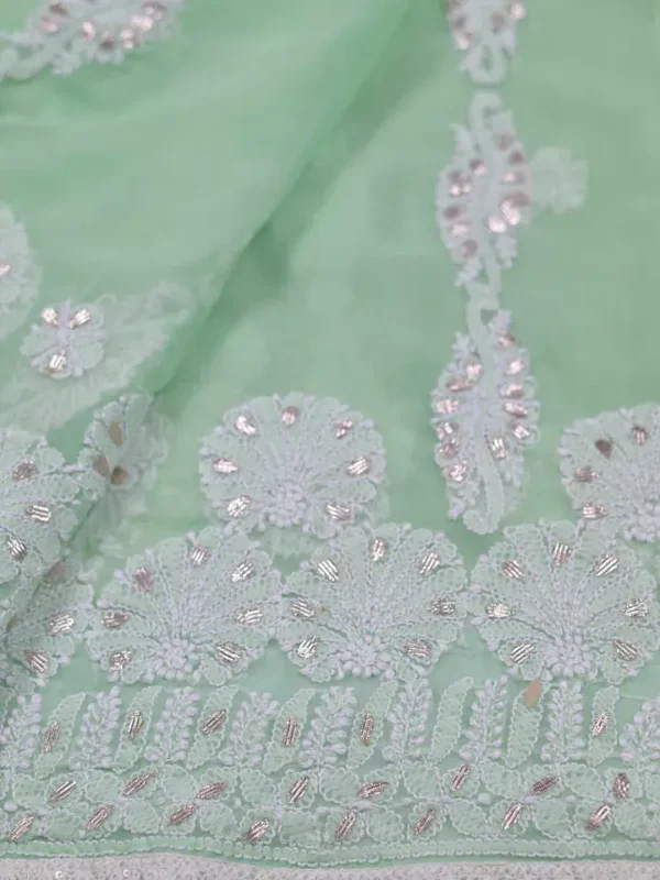 Mint Green Georgette Chikankari Saree