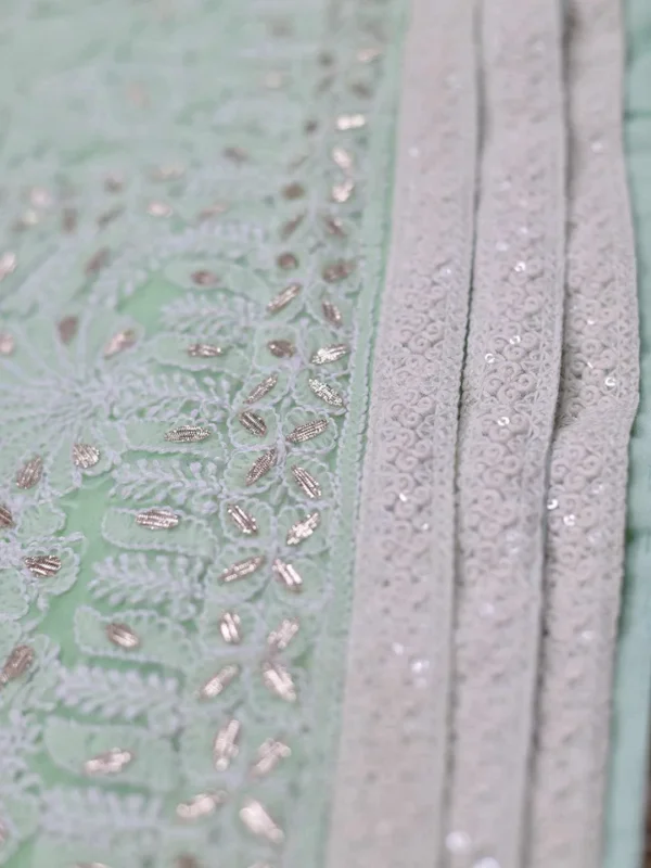 Mint Green Georgette Chikankari Saree