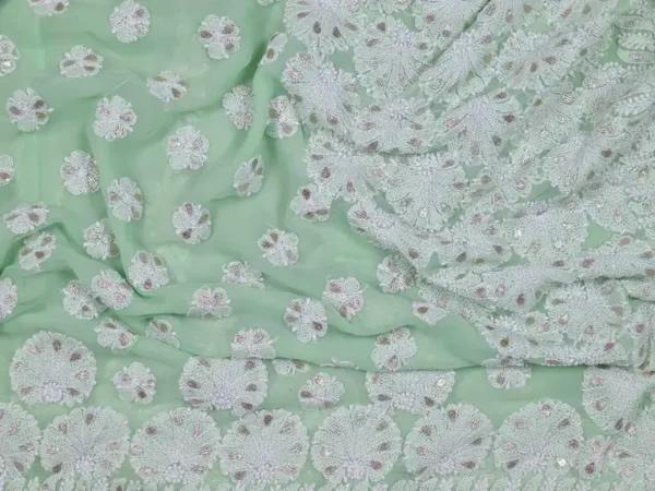 Mint Green Georgette Chikankari Saree