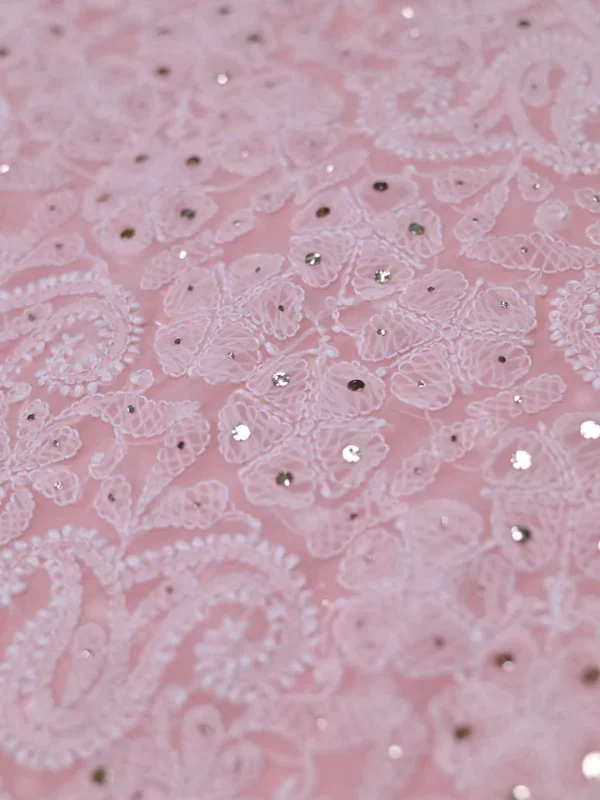 Light Pink Pure Georgette Mukaish Work Lucknowi Chikankari Saree