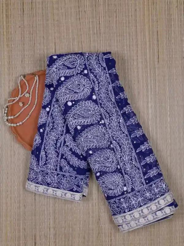 Navy Blue Georgette Chikankari Saree