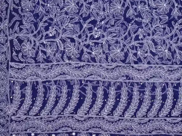 Navy Blue Georgette Chikankari Saree
