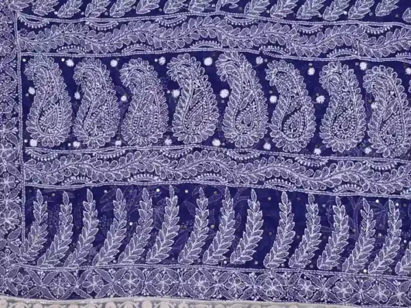 Navy Blue Georgette Chikankari Saree